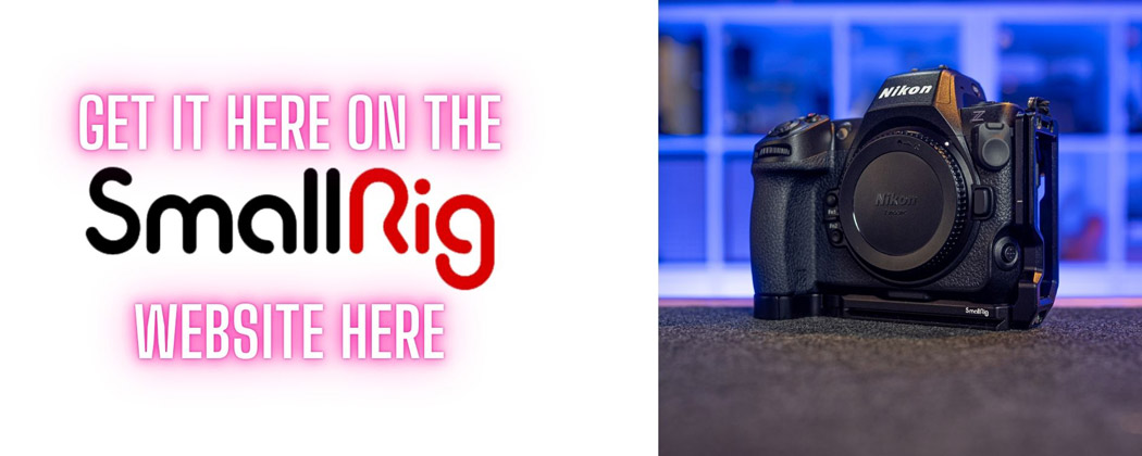 Smallrig Nikon Z8 L bracket with text saying get it here on the SmallRig website